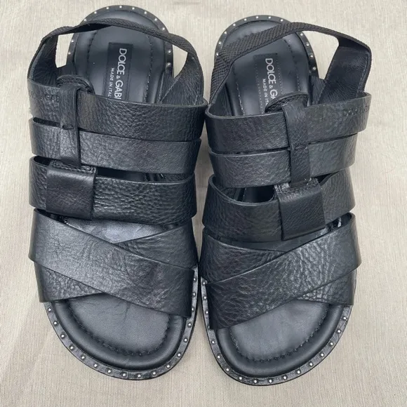 Dolce &amp; Gabbana Black Leather Sandals men’s 7 1/2