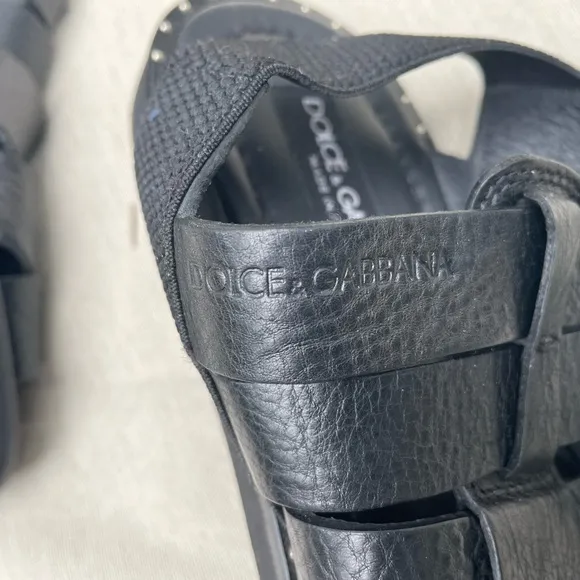 Dolce &amp; Gabbana Black Leather Sandals men’s 7 1/2