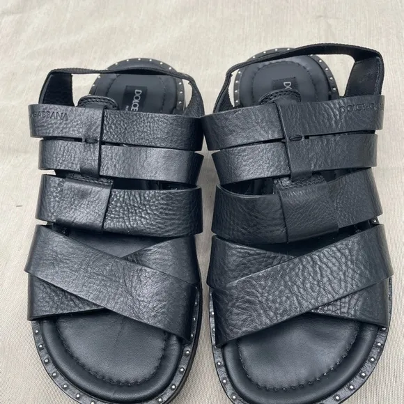 Dolce &amp; Gabbana Black Leather Sandals men’s 7 1/2