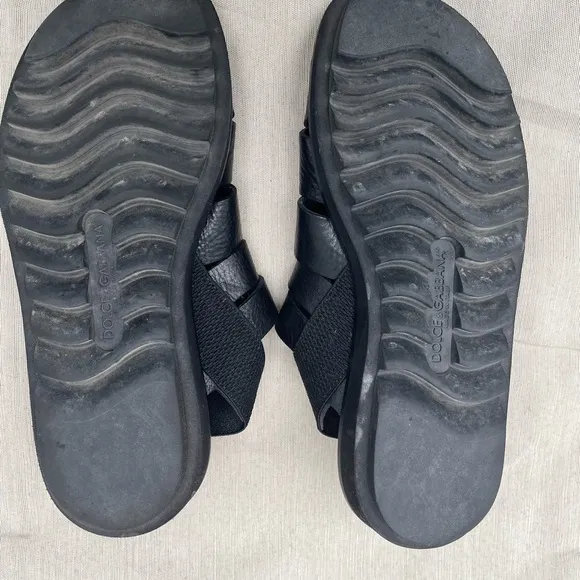 Dolce &amp; Gabbana Black Leather Sandals men’s 7 1/2