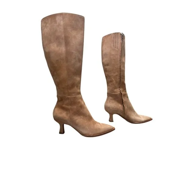 Dolce Vita Auggie Wide Calf Tall Suede Boots Womens 7.5 Camel Full Zip Classic
