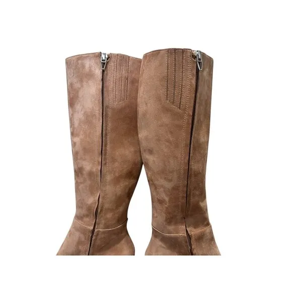 Dolce Vita Auggie Wide Calf Tall Suede Boots Womens 7.5 Camel Full Zip Classic