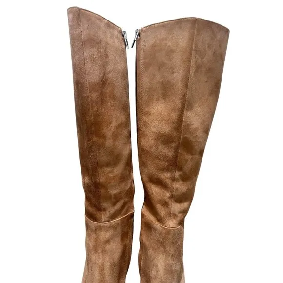 Dolce Vita Auggie Wide Calf Tall Suede Boots Womens 7.5 Camel Full Zip Classic