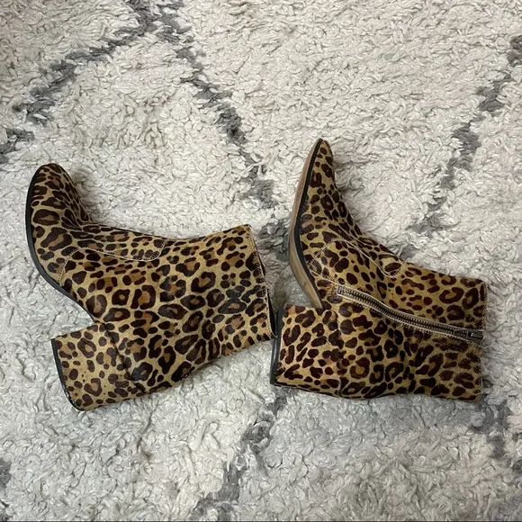 Dolce Vita Booties Leopard Calf Hair Chunky Heel Leather