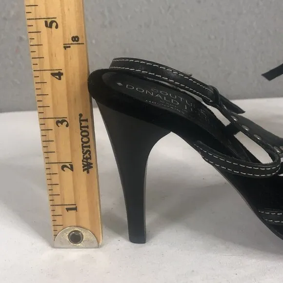 Donald J Pliner Couture Heels Womens 5 Black Leather Sandals Studded Italy