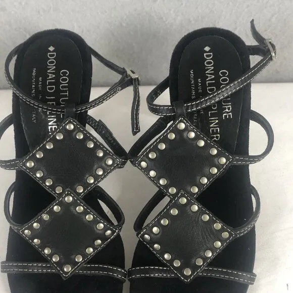 Donald J Pliner Couture Heels Womens 5 Black Leather Sandals Studded Italy