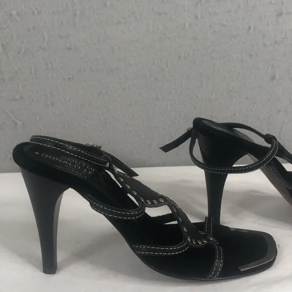 Donald J Pliner Couture Heels Womens 5 Black Leather Sandals Studded Italy