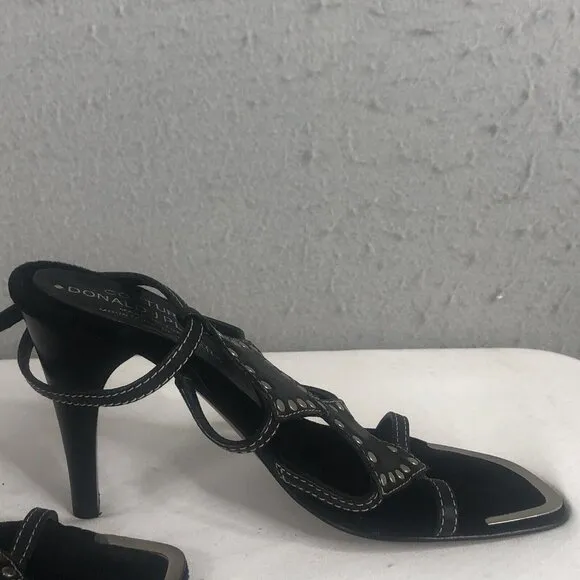 Donald J Pliner Couture Heels Womens 5 Black Leather Sandals Studded Italy