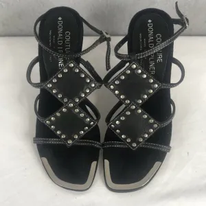 Donald J Pliner Couture Heels Womens 5 Black Leather Sandals Studded Italy