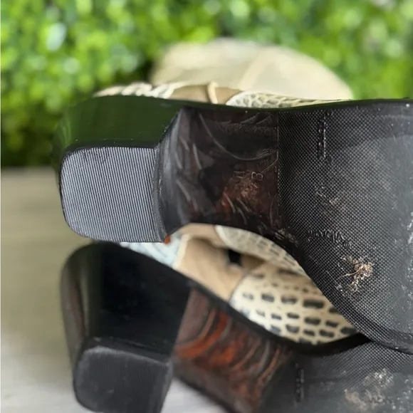Donald J. Pliner Cream and Brown Heeled Boots with Embroidery