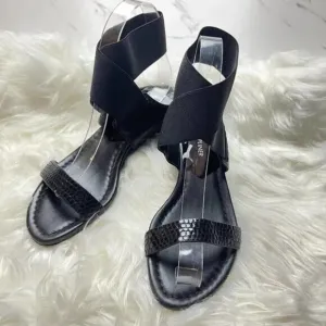 Donald J Pliner Eeva Black Lizard Print Embossed Leather Sandals DJP Size 6