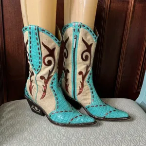 Donald J. Pliner Turquoise Western Couture Collection 8.5M.