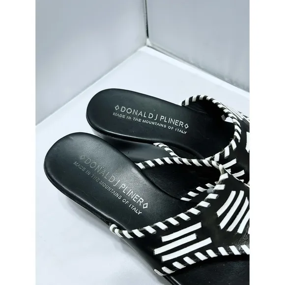 Donald J Pliner Woven Leather Wedge Sandals in Black and White