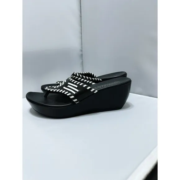 Donald J Pliner Woven Leather Wedge Sandals in Black and White