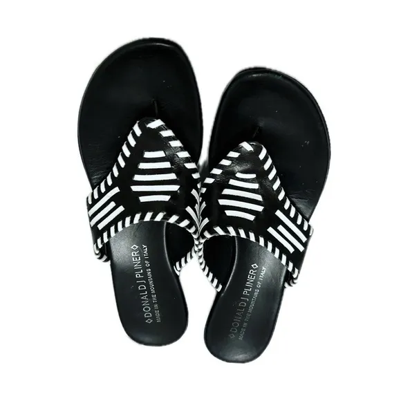 Donald J Pliner Woven Leather Wedge Sandals in Black and White