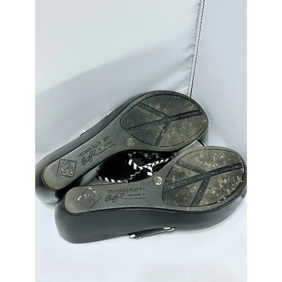 Donald J Pliner Woven Leather Wedge Sandals in Black and White