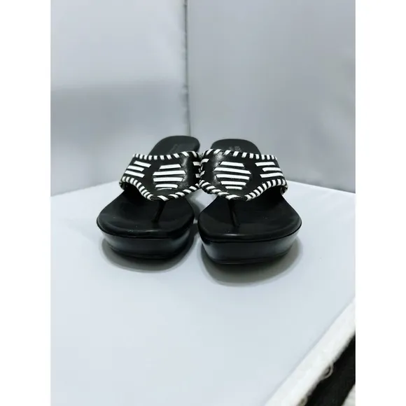 Donald J Pliner Woven Leather Wedge Sandals in Black and White