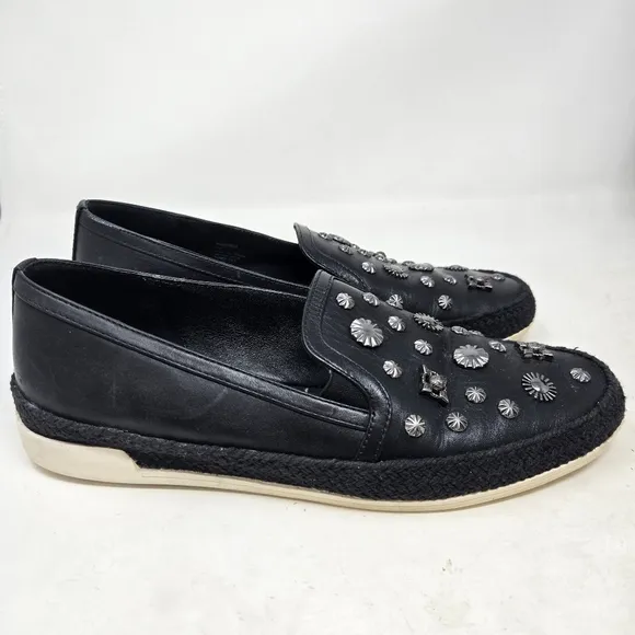 DONALD PLINER Pamela Sequin Black Studded Women's Espadrille Loafers Size 8M