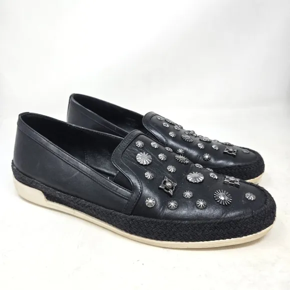 DONALD PLINER Pamela Sequin Black Studded Women's Espadrille Loafers Size 8M