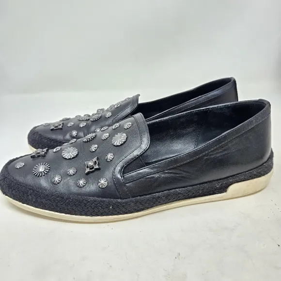 DONALD PLINER Pamela Sequin Black Studded Women's Espadrille Loafers Size 8M