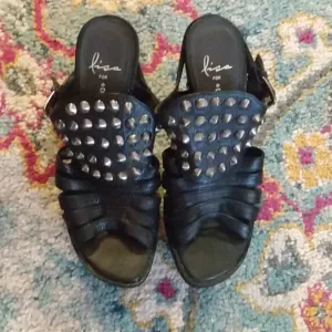 Donald Pliner x Lisa Pliner Black Studded Stirrup sandals 6.5