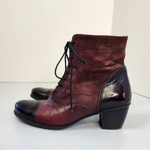 Dorking by Fluchos Womens Zip Lace Up Burgundy Leather Ankle Heel Boots Size 36