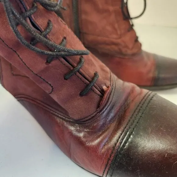 Dorking by Fluchos Womens Zip Lace Up Burgundy Leather Ankle Heel Boots Size 36