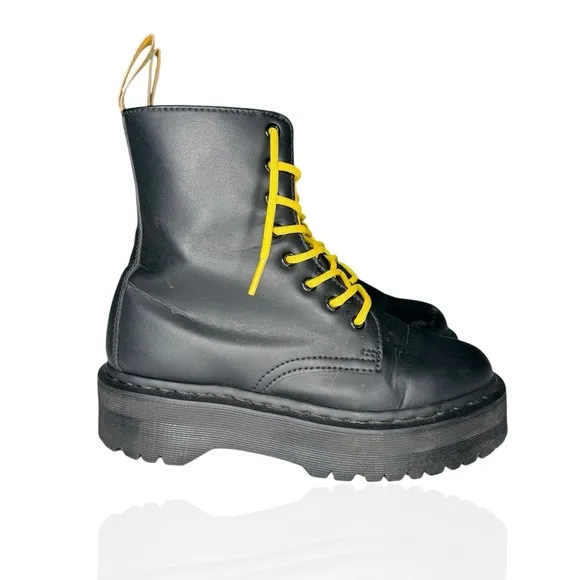 Dr Doc Martens V Jadon II Mono Black Platform Boots Vegan Mens 8 Yellow Laces
