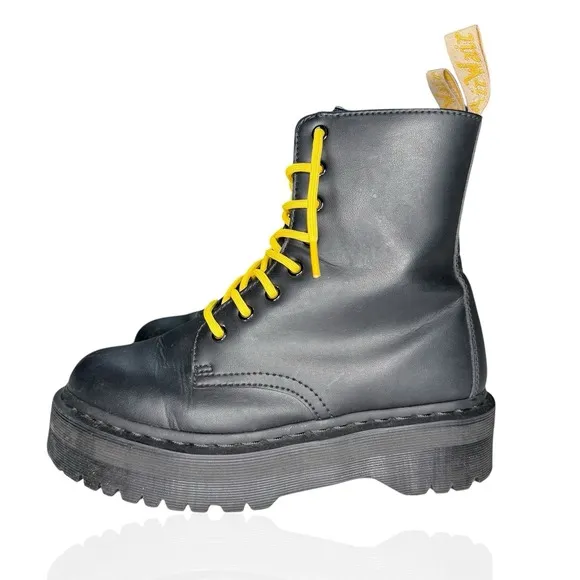 Dr Doc Martens V Jadon II Mono Black Platform Boots Vegan Mens 8 Yellow Laces