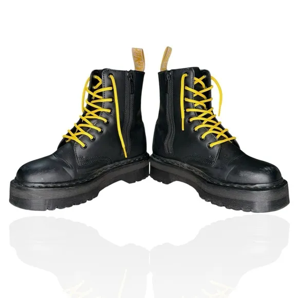 Dr Doc Martens V Jadon II Mono Black Platform Boots Vegan Mens 8 Yellow Laces