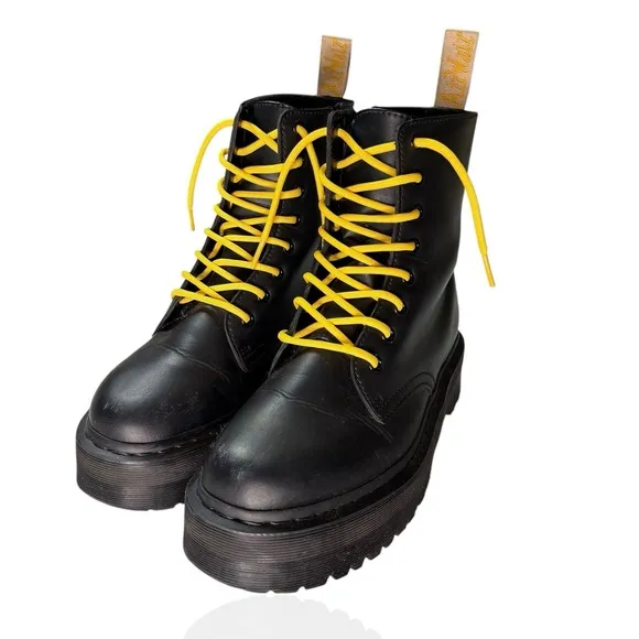 Dr Doc Martens V Jadon II Mono Black Platform Boots Vegan Mens 8 Yellow Laces
