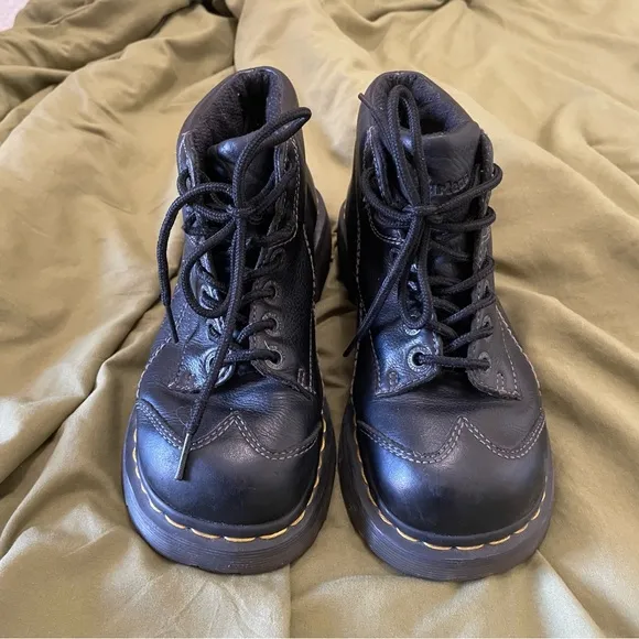 Dr Martens 12278 Rare Vintage Chunky Sole Leather Lace Up Black Boots Flowers 8