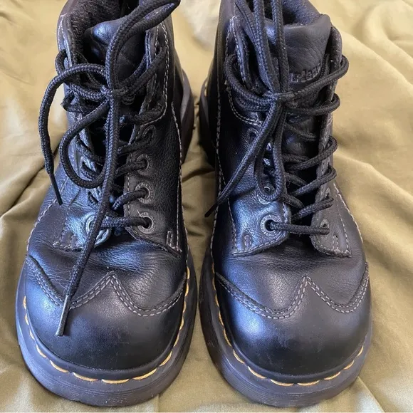 Dr Martens 12278 Rare Vintage Chunky Sole Leather Lace Up Black Boots Flowers 8