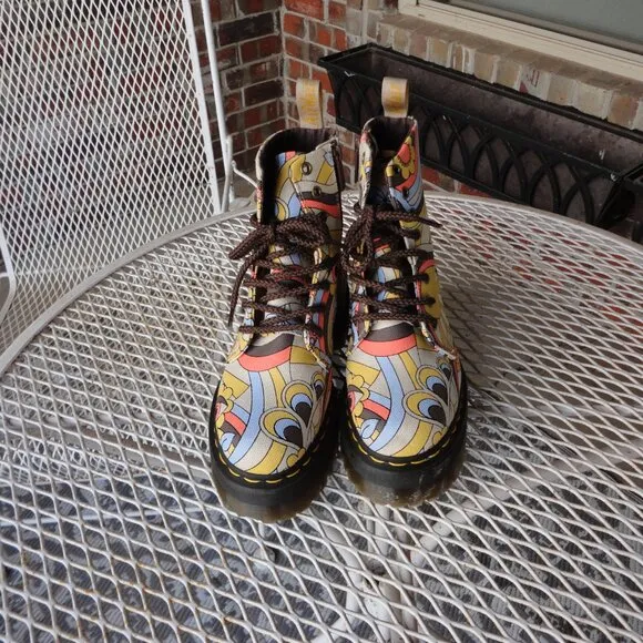 DR MARTENS 8 Retro Ray V Jadon Yellow Chunky Sole Combat Boots Size 6