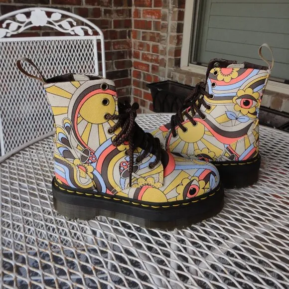 DR MARTENS 8 Retro Ray V Jadon Yellow Chunky Sole Combat Boots Size 6