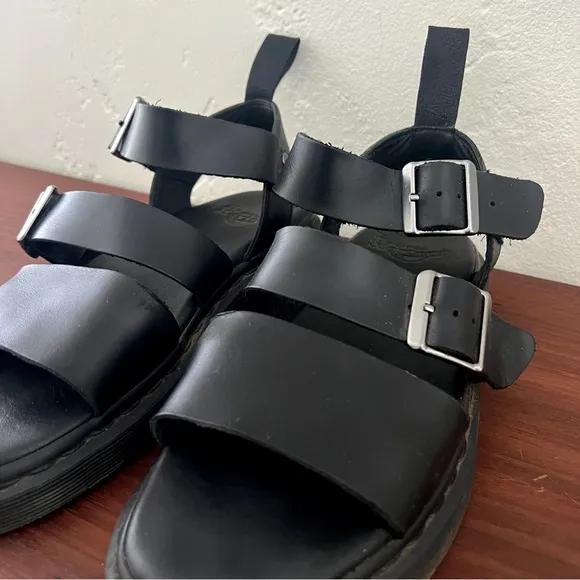 Dr. Martens Black Leather Gryphon Brando Sandals W 9 M 8 Gladiator Platform