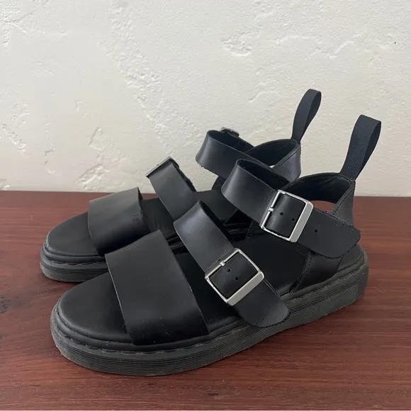 Dr. Martens Black Leather Gryphon Brando Sandals W 9 M 8 Gladiator Platform