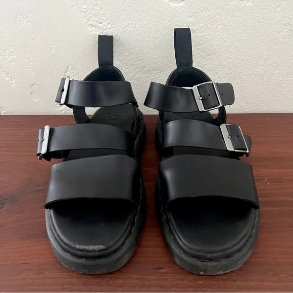 Dr. Martens Black Leather Gryphon Brando Sandals W 9 M 8 Gladiator Platform