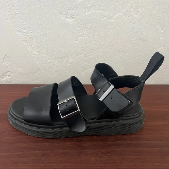 Dr. Martens Black Leather Gryphon Brando Sandals W 9 M 8 Gladiator Platform