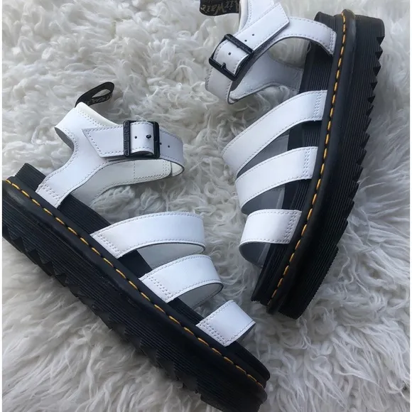 DR. MARTENS BLAIRE SANDALS WHITE HYDRO LEATHER SIZE 8