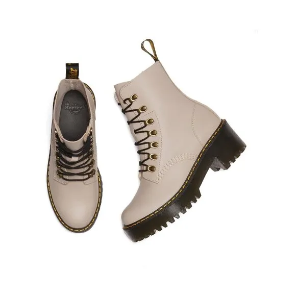 Dr. Martens Leona Platform Leather Boots Womens 8 Vintage Taupe