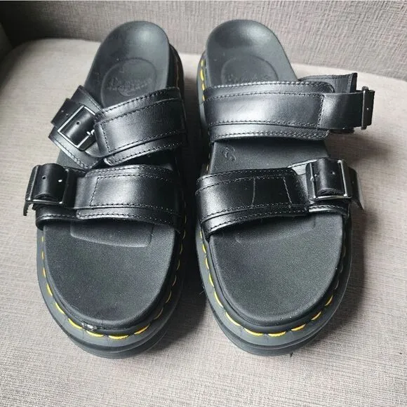 Dr Martens MYLES BRANDO LEATHER BUCKLE SLIDE SANDALS sz 11, like new