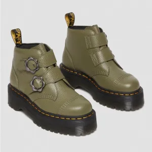 Dr. Martens RARE DEVON FLOWER BUCKLE LEATHER PLATFORM BOOTS
