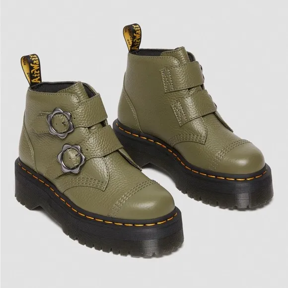 Dr. Martens RARE DEVON FLOWER BUCKLE LEATHER PLATFORM BOOTS
