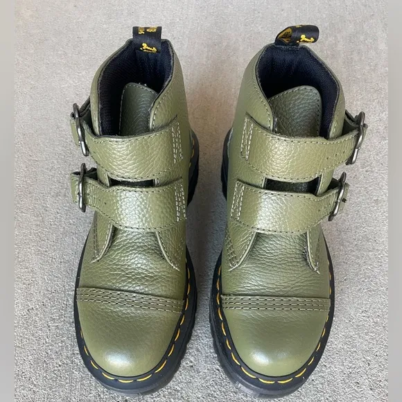 Dr. Martens RARE DEVON FLOWER BUCKLE LEATHER PLATFORM BOOTS