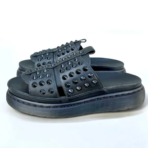 Dr Martens Skye Black Studded Spiked Leather Platform Slide Sandals UK6 US8 HDW