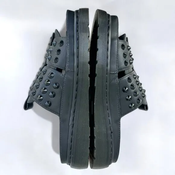 Dr Martens Skye Black Studded Spiked Leather Platform Slide Sandals UK6 US8 HDW