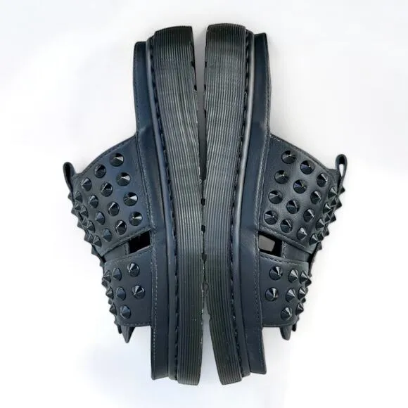 Dr Martens Skye Black Studded Spiked Leather Platform Slide Sandals UK6 US8 HDW