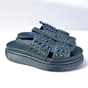 Dr Martens Skye Black Studded Spiked Leather Platform Slide Sandals UK6 US8 HDW