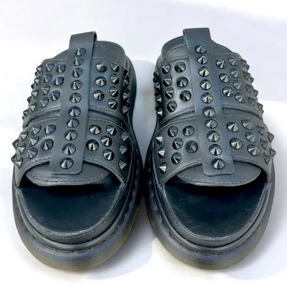 Dr Martens Skye Black Studded Spiked Leather Platform Slide Sandals UK6 US8 HDW